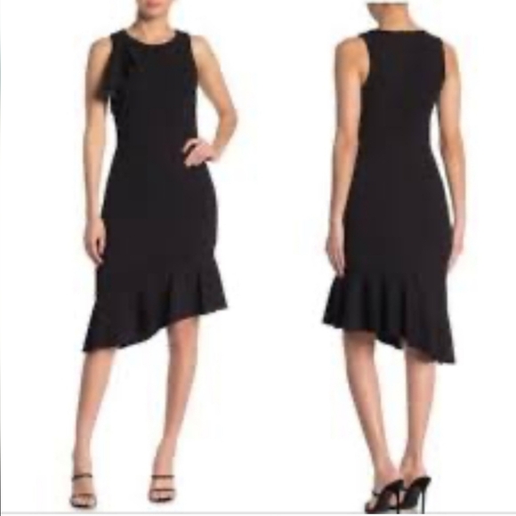 Banana Republic Black Asymmetrical Flounce Dress Scuba Midi Size 12 NWT - Picture 5 of 14